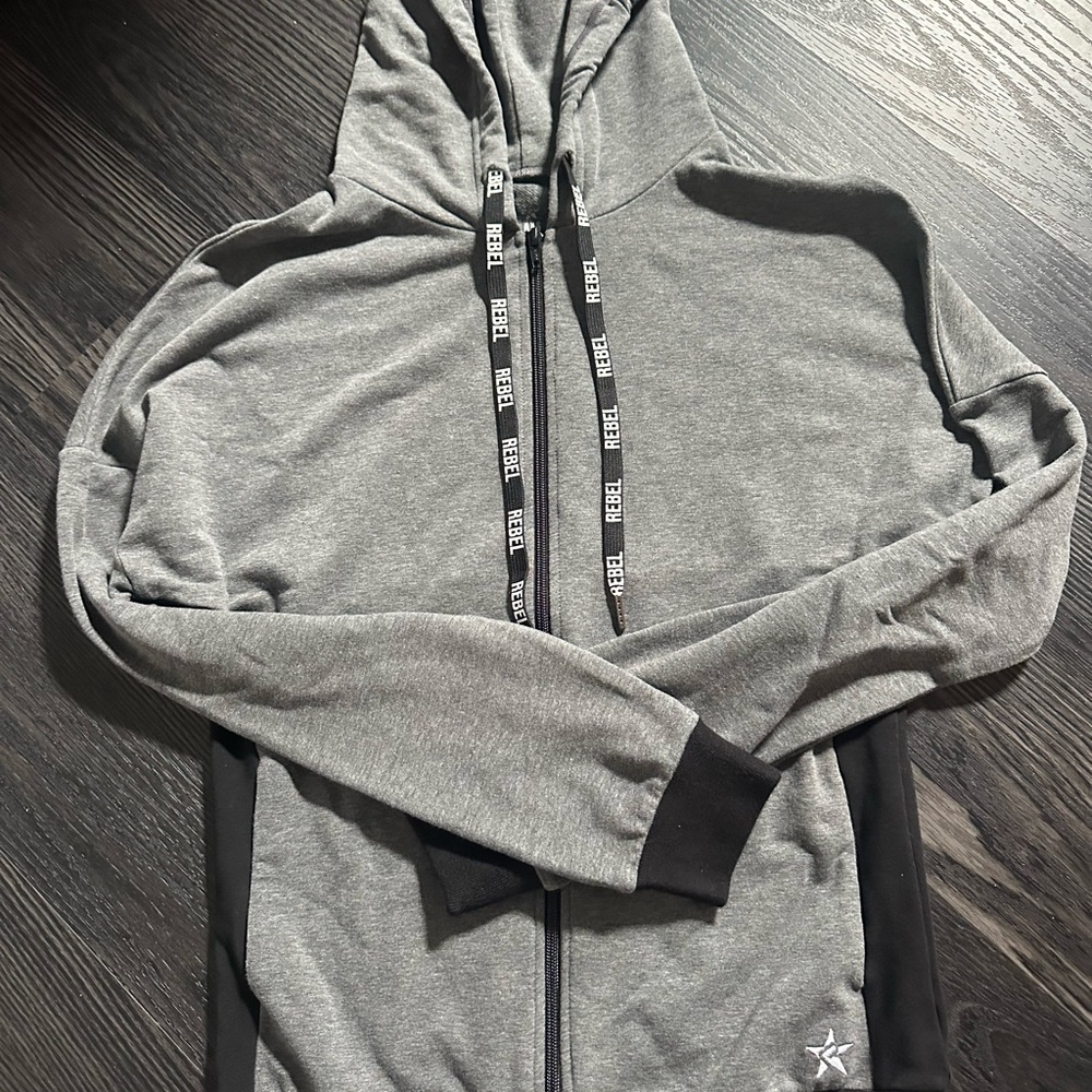 Gray Zip-Up Hoodie with Black Accents